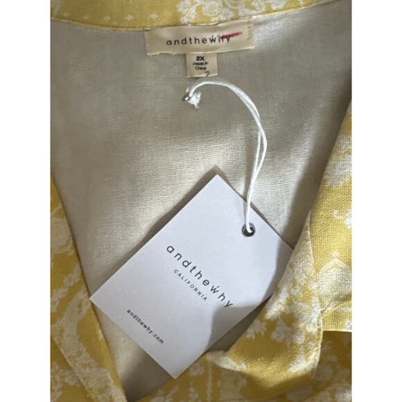 NEW AndTheWhy Yellow Linen Button Down Blouse Womens 2X Resortwear Patchwork - Picture 5 of 8